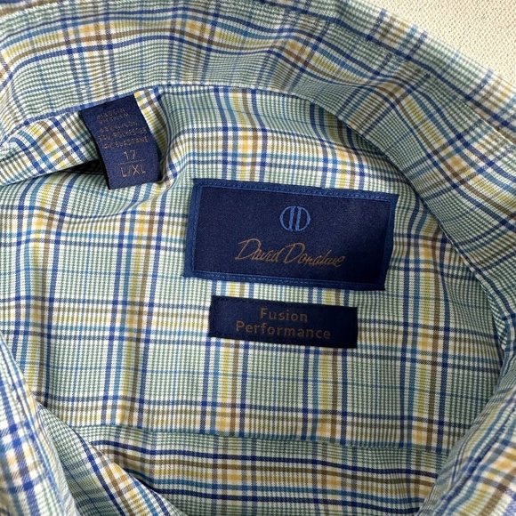 David Donohue Plaid Long Sleeve Fusion Performance Button Down Shirt Men Size 17 - Picture 8 of 8